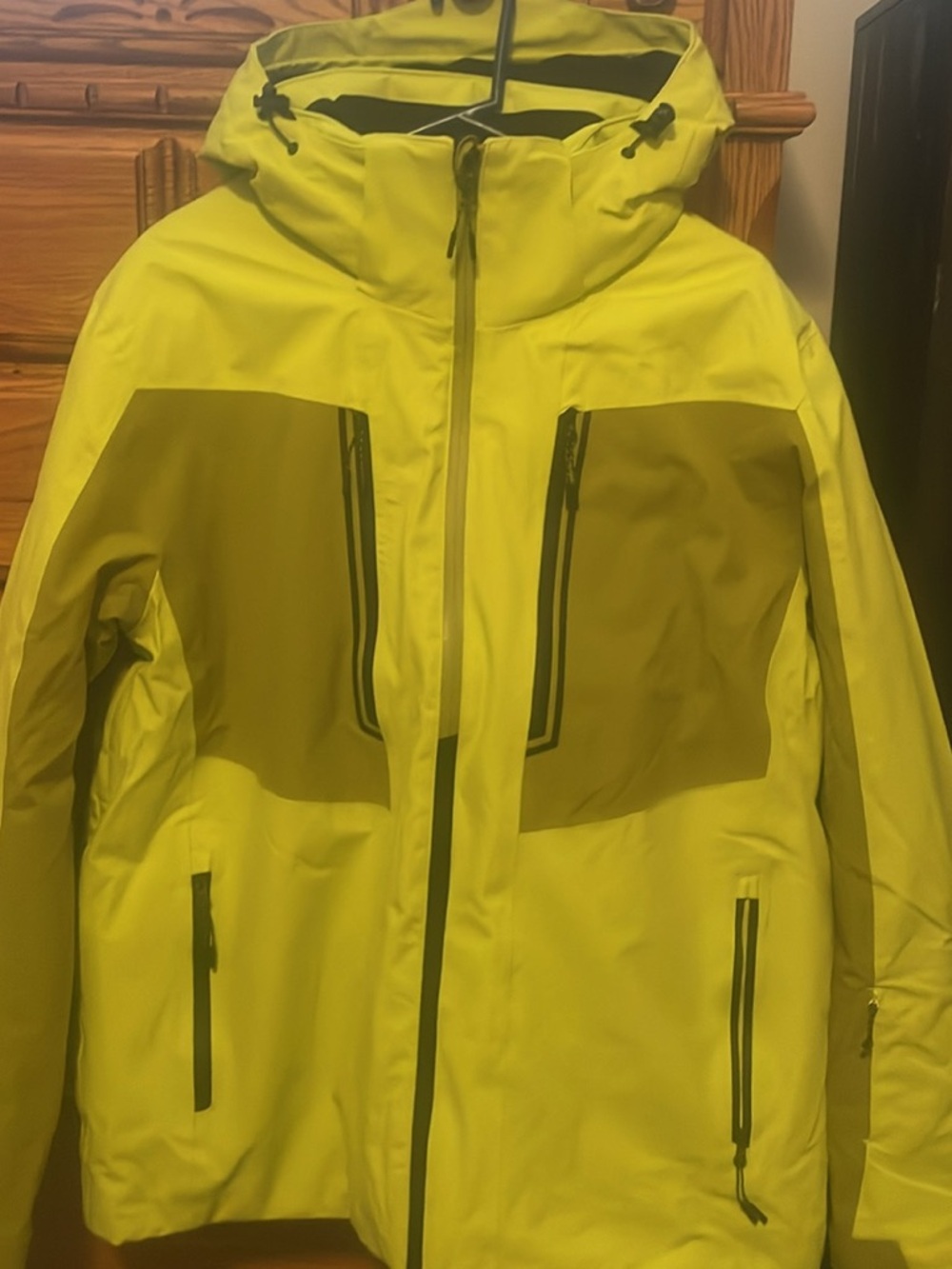 Men's Yellow/Green Ski & Snowboard Jacket - Waterproof Hooded Shell